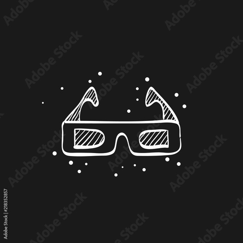 3D glasses icon in doodle sketch lines. Object entertainment three dimensional vision watching movie film