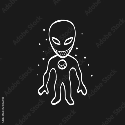 Alien icon in doodle sketch lines. Extraterrestrial, outer space, invader, humanoid