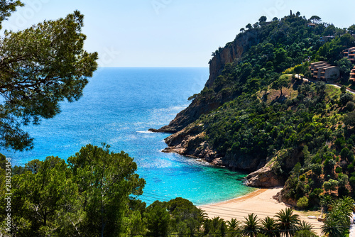 Empty Cala Giverola beach. Spain