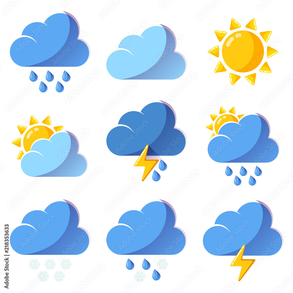 Weather icons forecast colorful vector icons set isolated on white