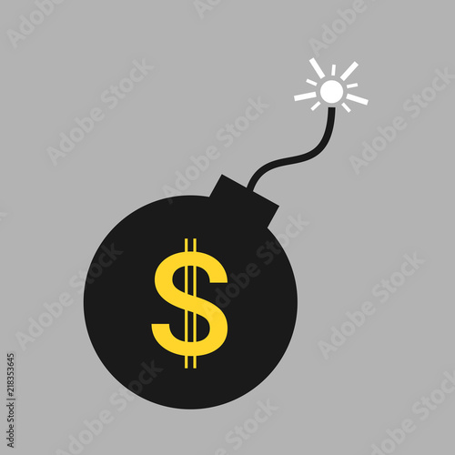 US Dollar is going to blow up - Decline, financial crisis and crash of american reserve currency. Vector illustration of economic bomb leading to collapse of money.
