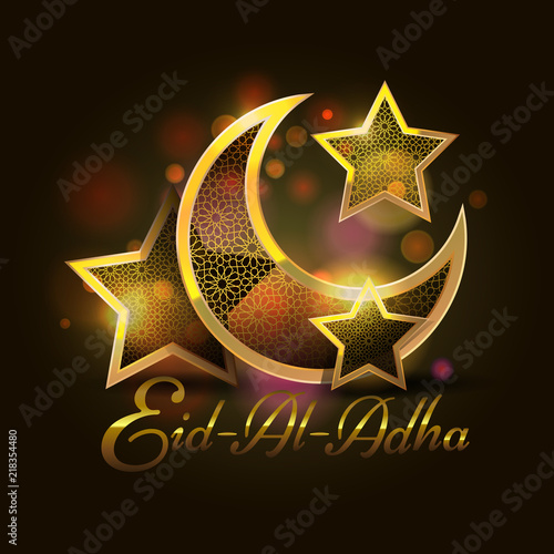 Vector illustration. Muslim holiday Eid al-Adha. Graphic design decoration kurban bayrami. month lamb and a lamp.Translation from Arabic: Eid al-Adha.