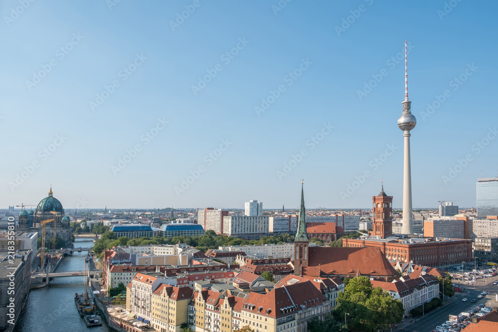 Berlin skyline aerial with tv tower and Berlin Cathedral