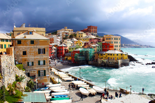 Boccadasse italian village on the sea under a stormy sky