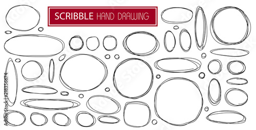 Hand drawn set scribble symbols isolated line circle on white background.