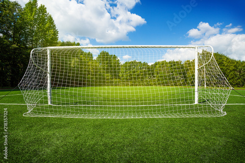 Soccer gates on the empty recreational stadium 