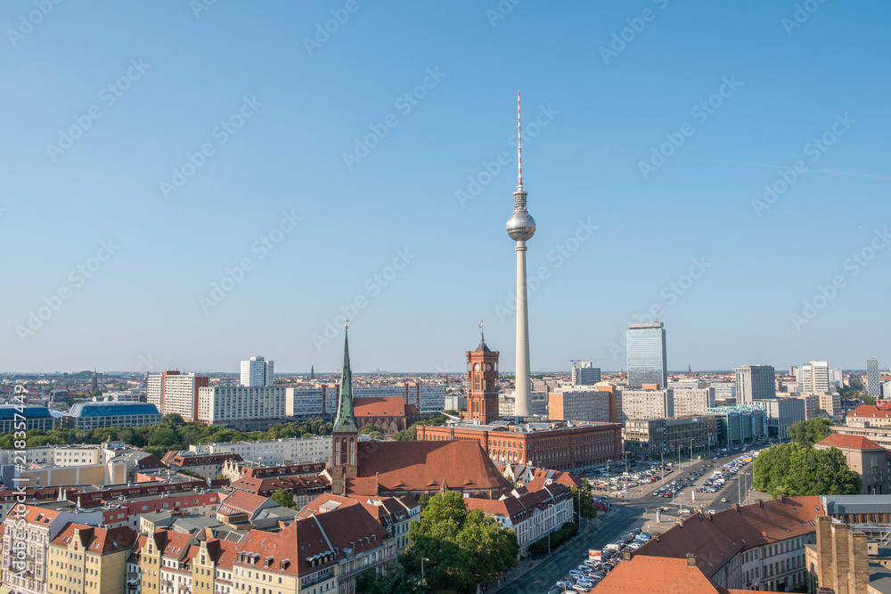 Berlin skyline aerial with tv tower and red city hall