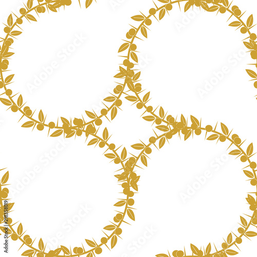 Sloe and birds, a set of three golden seamless patterns and border. Vector stock illustration.