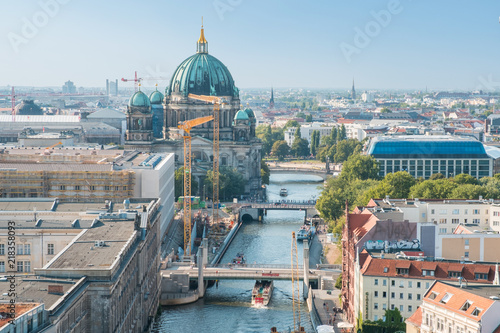 Photography Berlin city skyline - aerial view on Mitte, river Spree, and Berlin Cathedral