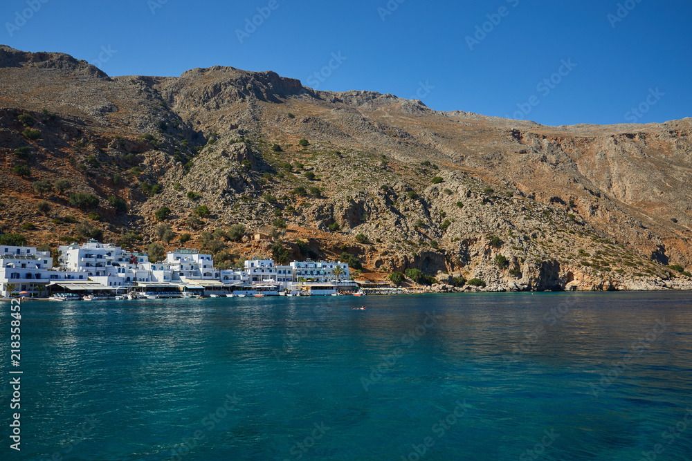 Obraz premium Greek coastline village of Loutro in southern Crete