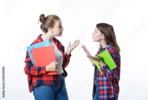 School colledge teenagers girl with stationary books notebooks