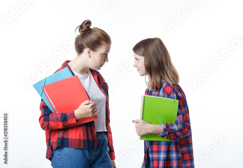 School colledge teenagers girl with stationary books notebooks