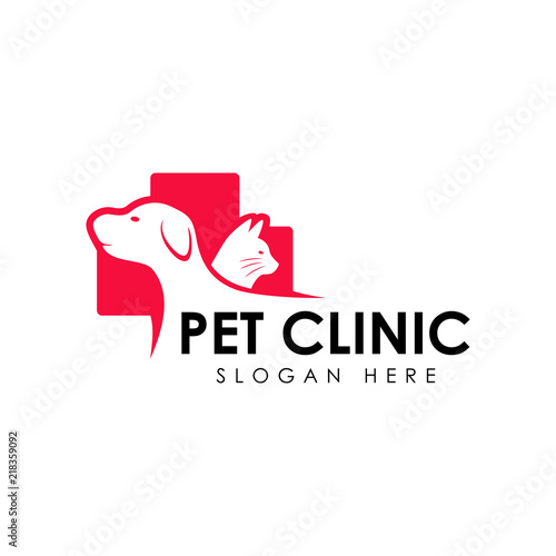 pet clinic logo design template. cat and dog vector silhouette