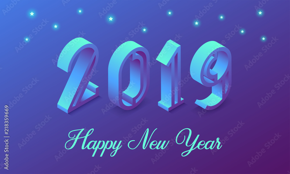 New Year 2019 in Isometric style. Vector New Year 2019 in Isometric style. Vector
