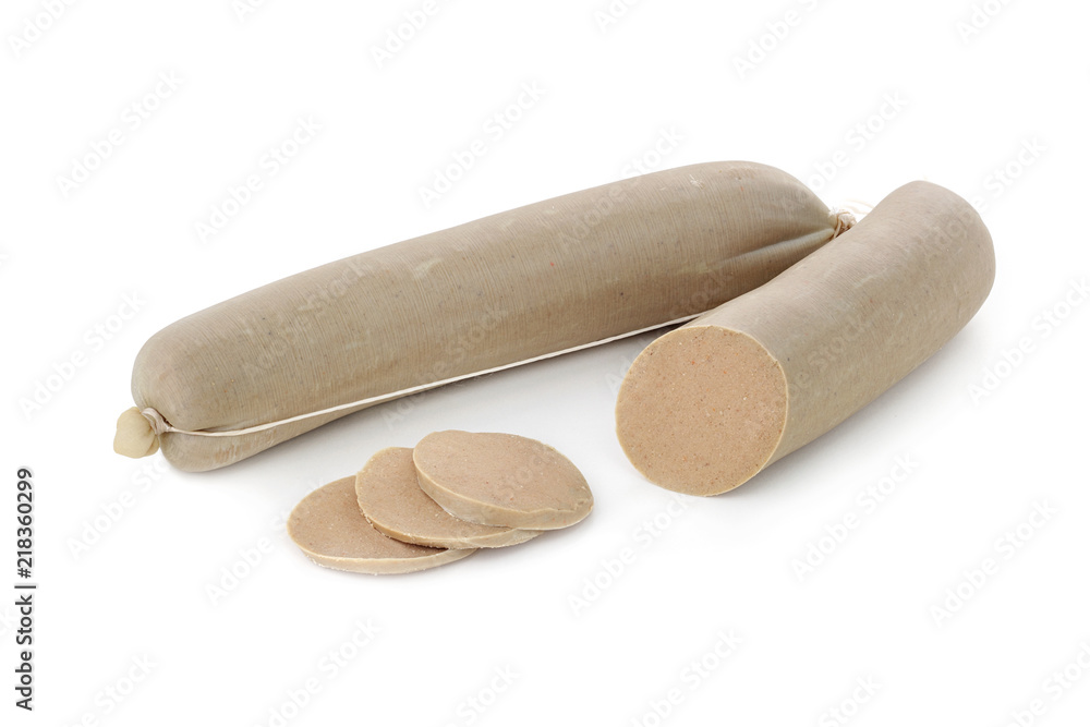 Fotografie Paste sausage in a natural shell on a white background isolated