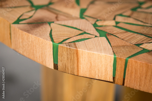 Coffee table made of natural wood and epoxy resin