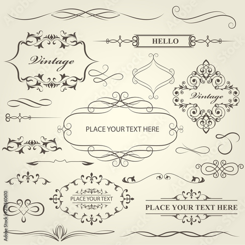 Vintage frames, vignettes and calligraphy dividers and separators set