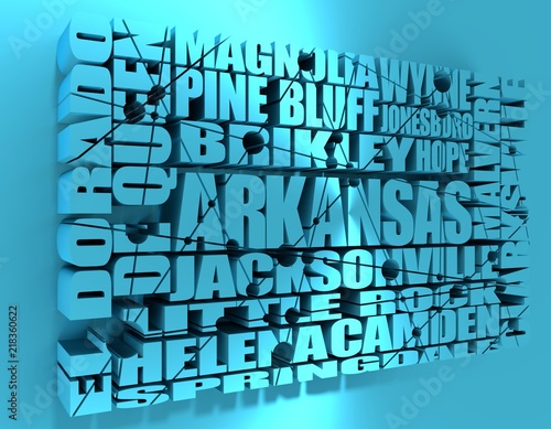 Image relative to usa travel. Arkansas state cities list. 3D rendering photo