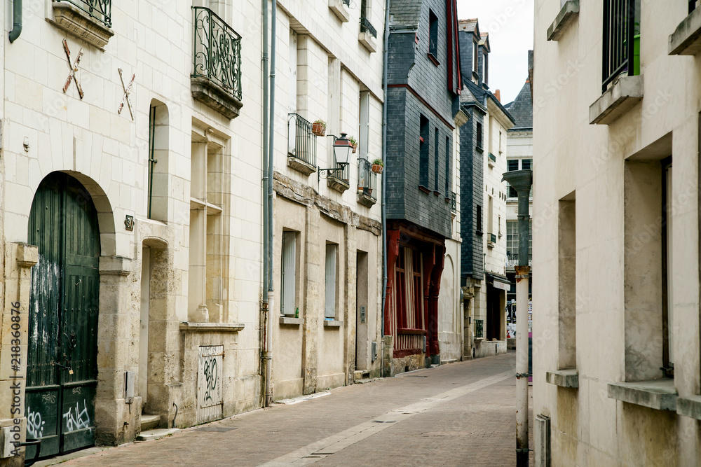 Obraz premium Street view in old french town with traditional architecture