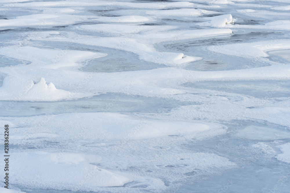 Detail of frozen sea ice in Arctic bay, Balsfjord, Norway.