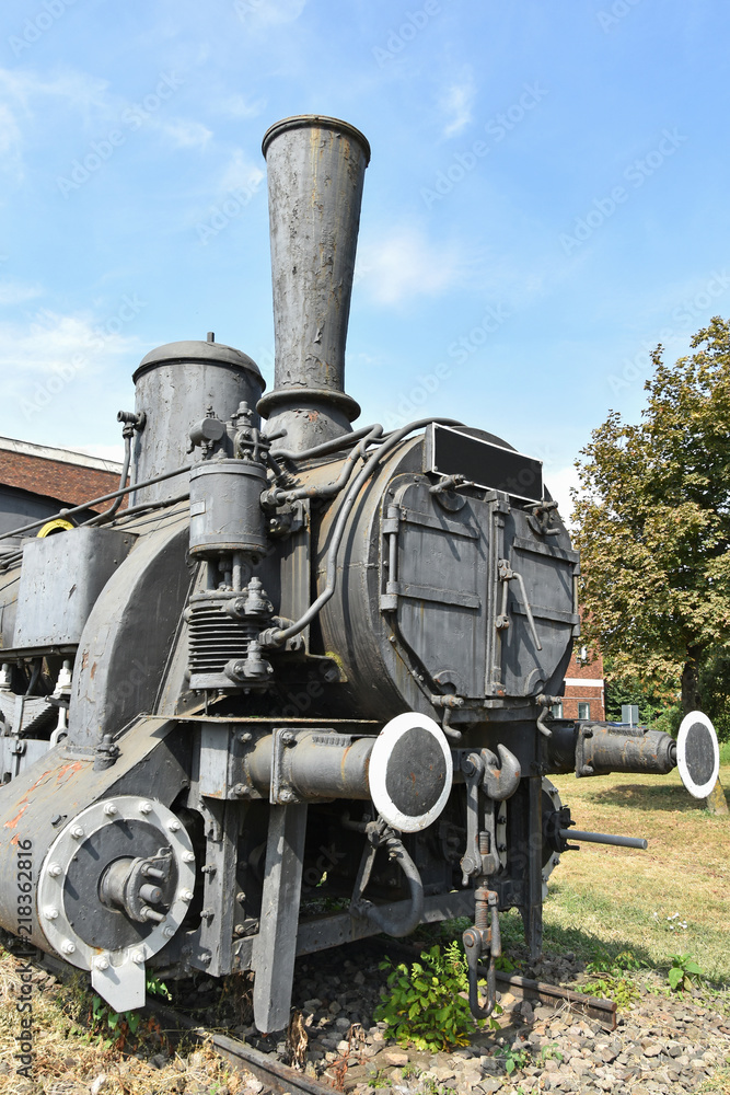 Front part of an old rusty locomotive