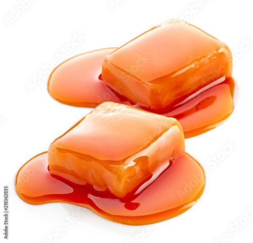 two pieces of melted caramel candies