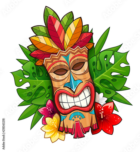 Tiki tribal wooden mask. Hawaiian traditional character. Hawaii photo