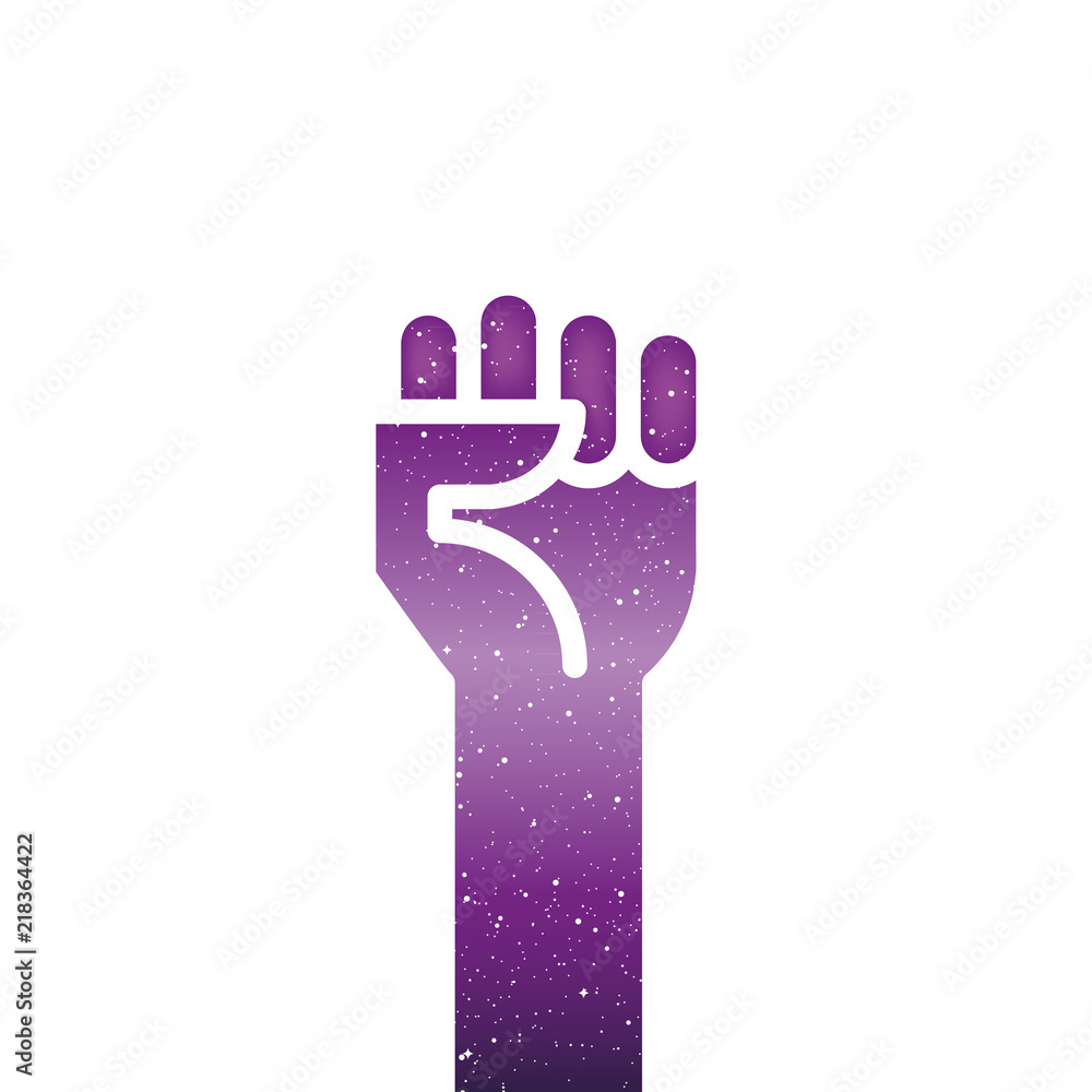 Fist hand up with universe texture. Vector illustration