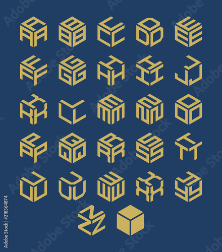 Vector isometric alphabet. Cubic logos for your design.