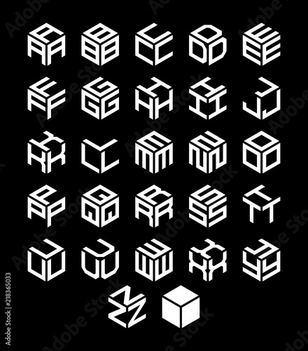 Vector isometric alphabet. Cubic logos for your design.