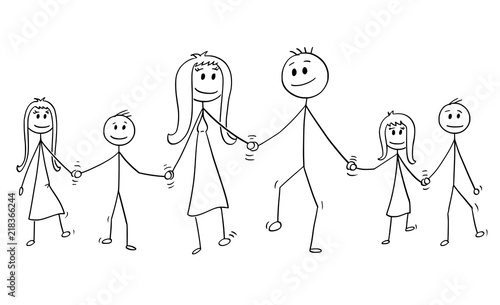 Cartoon Stick Drawing Conceptual Illustration Of Big Family Parents Man And Woman And Four Children Boy And Girl Are Walking While Holding Hands Stock Vector Adobe Stock Cartoon Stick Drawing Conceptual Illustration Of Big Family Parents Man And Woman And Four Children Boy And Girl Are Walking While Holding Hands Stock Vector Adobe Stock