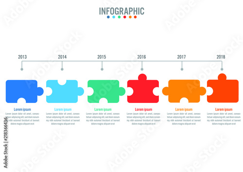 Business infographic template with 6 options jigsaw puzzle shape, Abstract elements diagram or processes and business flat icon, Vector business template for presentation