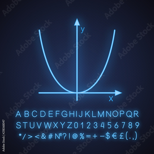 Coordinate system with parabola neon light icon