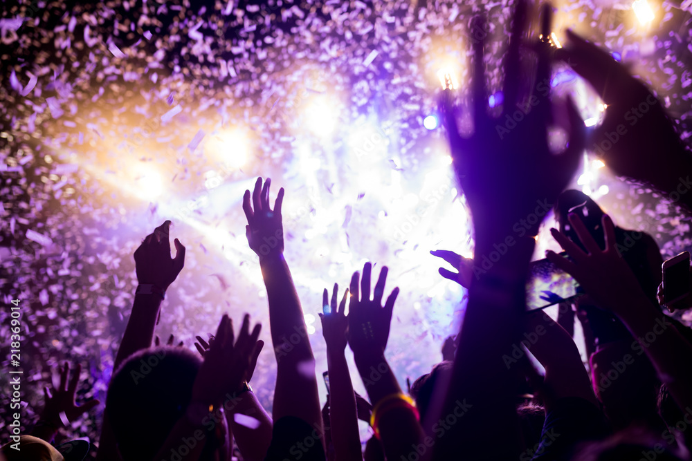 Portrait of happy crowd enjoying at music festival