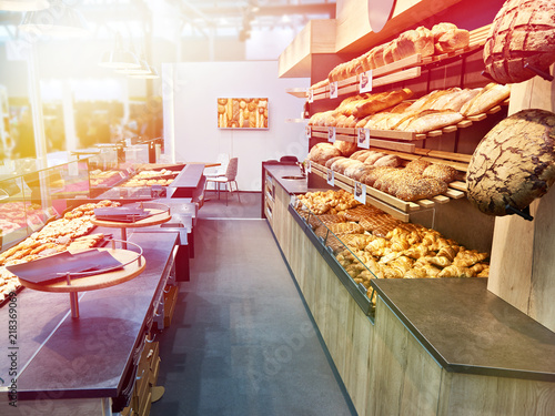 Fresh bread and pastries in bakery