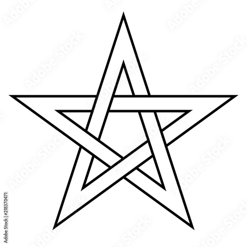 Pentagram sign - five-pointed star. Magical symbol of faith. Simple flat white illustration with black outline.