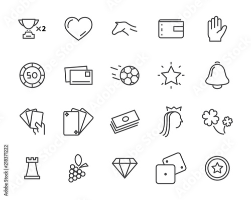 set of vector casino line icon, such as game, poker, card and more