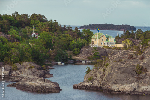 Photography 10 July 2018 Stockholm, Sweden: Summer house in one of the thousands of little i