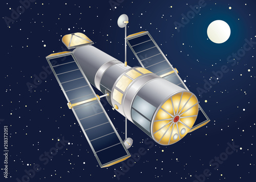Vector illustration of a orbiting satellite photo
