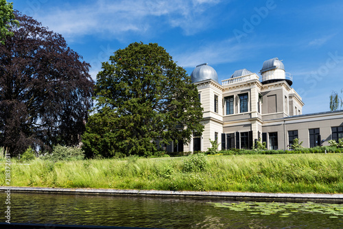 The observatory in the dutch town of Leiden viewed from the canal