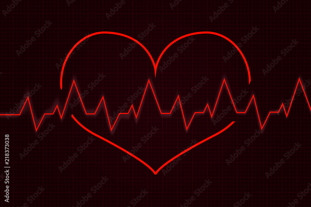 Heartbeat. Cardiogram graph with red heart