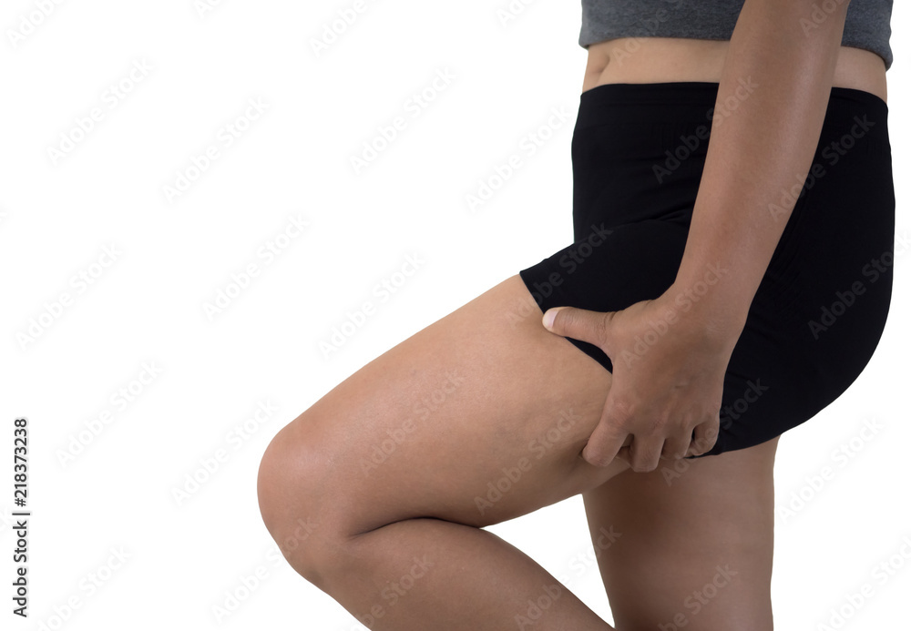 Fat thighs, cellulite of of middle-aged women.