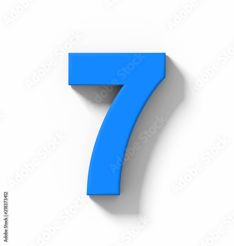 number 7 3D blue isolated on white with shadow - orthogonal projection
