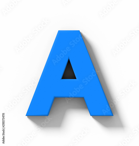 letter A 3D blue isolated on white with shadow - orthogonal projection