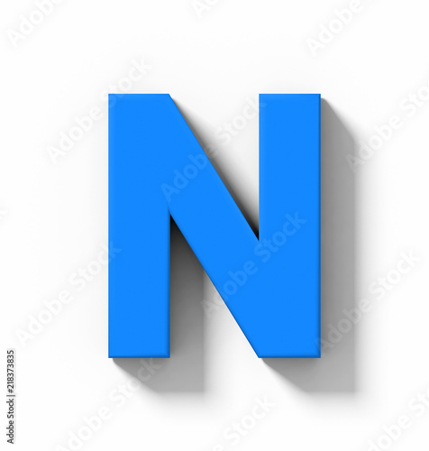 letter N 3D blue isolated on white with shadow - orthogonal projection