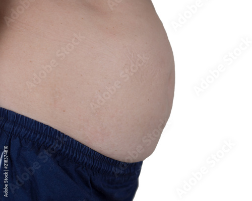 woman is worry body shape with for excess abdominal fat .