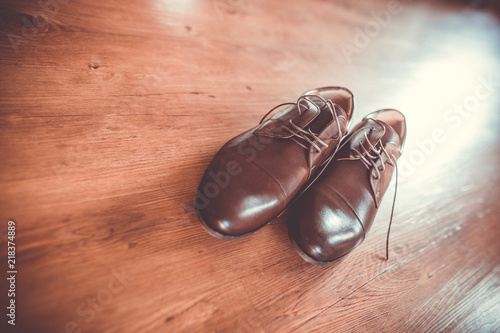 Luxury shoes on the wood floor