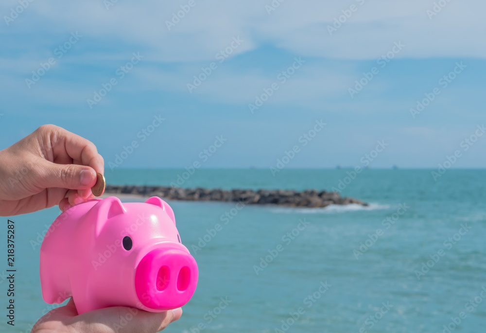 Money Saving Concepts on background Sea.
