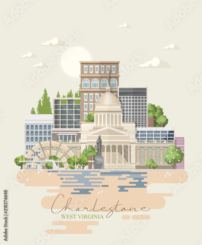 West Virginia travel colorful postcard. USA poster