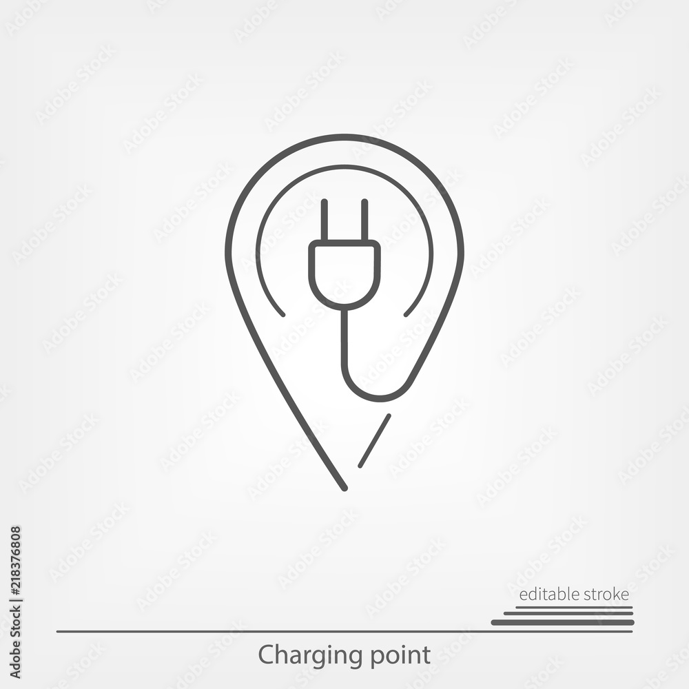 Electric charge point. Map pointer with editable stroke Electric charge point. Map pointer with editable stroke